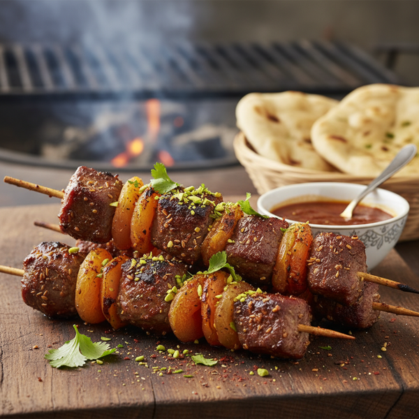 Spiced Beef Sosaties with Dried Apricots recipe