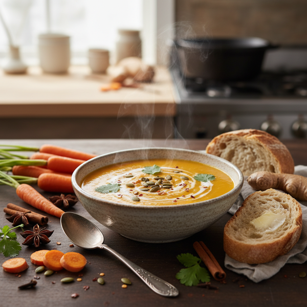 Spiced Carrot and Sweet Potato Ginger Soup recipe