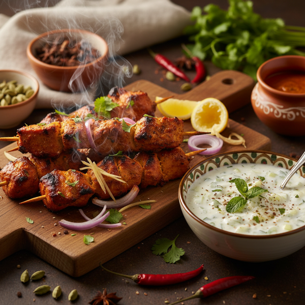Spiced Chicken Tikka with Refreshing Cucumber Raita recipe