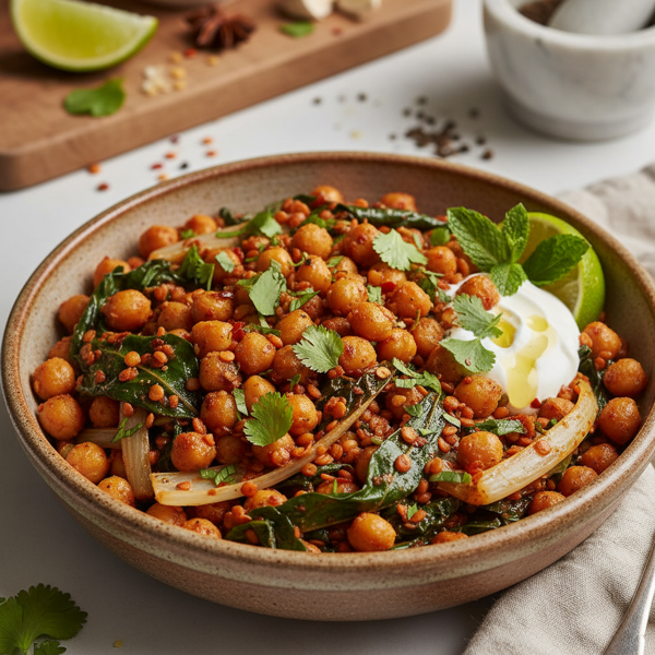 Spiced Chickpea and Lentil Delight with Swiss Chard recipe