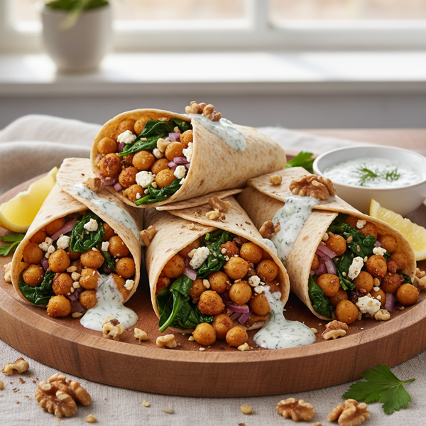 Spiced Chickpea and Spinach Wraps with Toasted Walnuts recipe