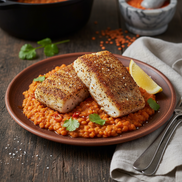 Spiced Cod with Creamy Red Lentils recipe