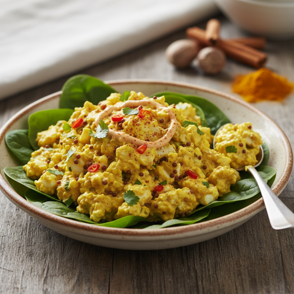 Spiced Curried Egg Salad on a Bed of Spinach recipe