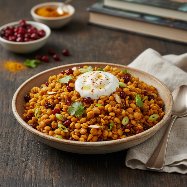 Spiced Curried Red Lentil Salad with Currants recipe