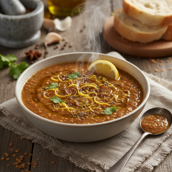 Spiced Garlic Lentil Soup with Lemon Zest recipe