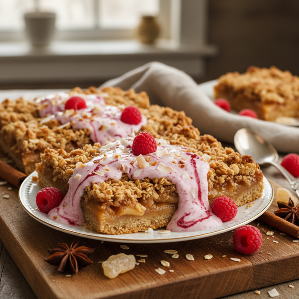 Spiced Ginger Apple Crumble Bars with Raspberry Coconut Cream recipe
