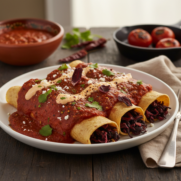 Spiced Hibiscus Enchiladas with Chipotle Tomato Sauce recipe