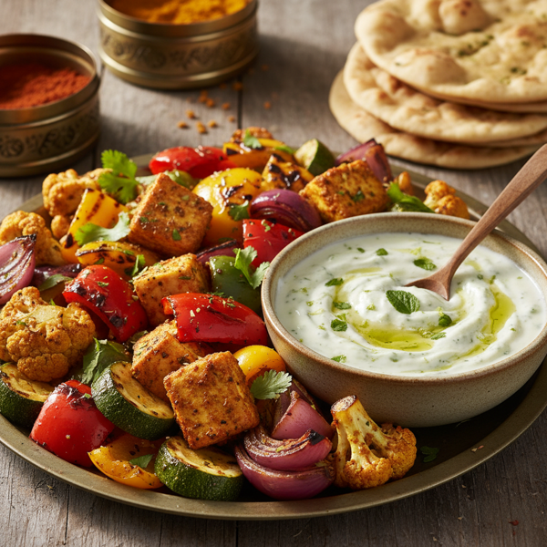 Spiced Indian-Style Grilled Vegetables with Mint Yogurt Dip recipe