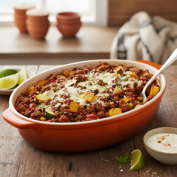 Spiced Mexican Beef and Summer Squash Bake recipe