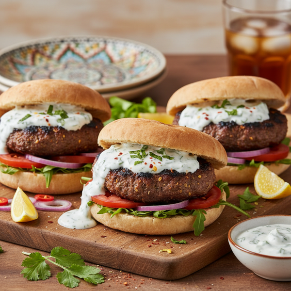 Spiced Middle Eastern Sirloin Burgers with Yogurt Sauce recipe