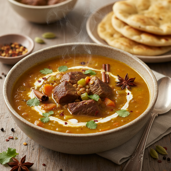 Spiced Mulligatawny Soup with Tender Beef recipe