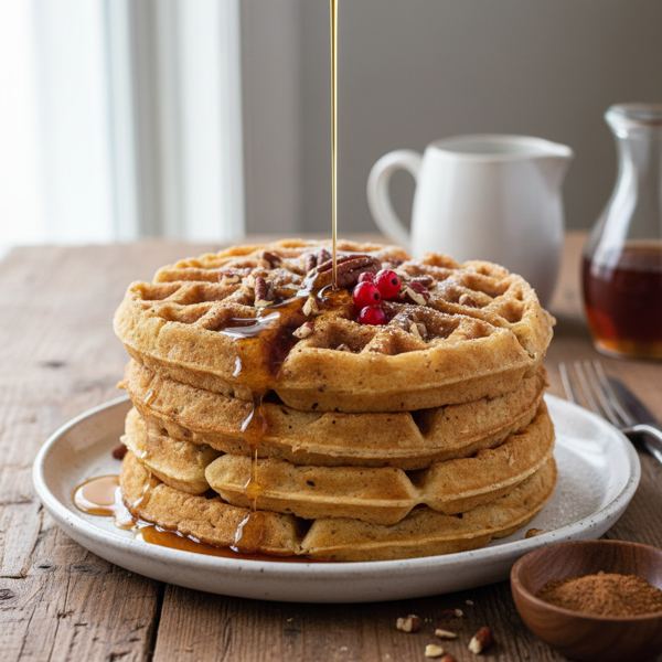 Spiced Overnight Maple Oat Waffles recipe