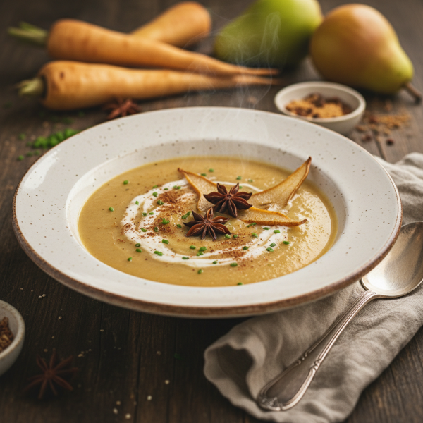 Spiced Parsnip and Pear Cream Soup recipe