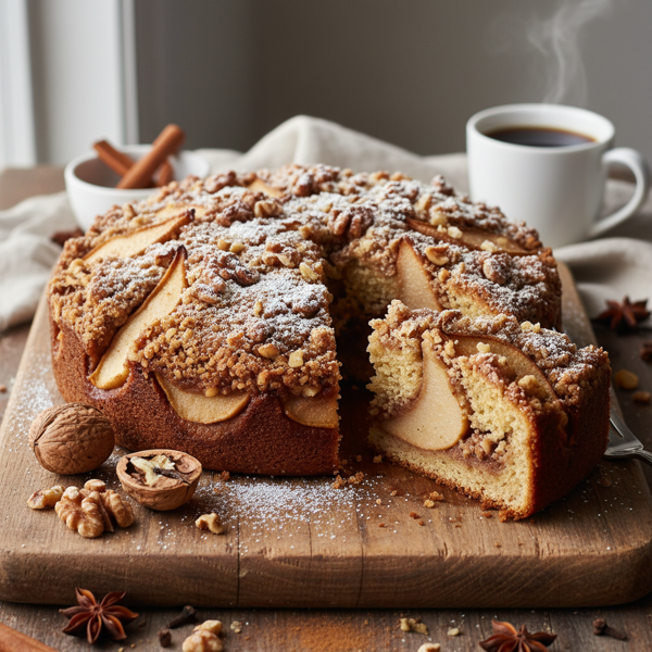 Spiced Pear Walnut Coffee Cake recipe
