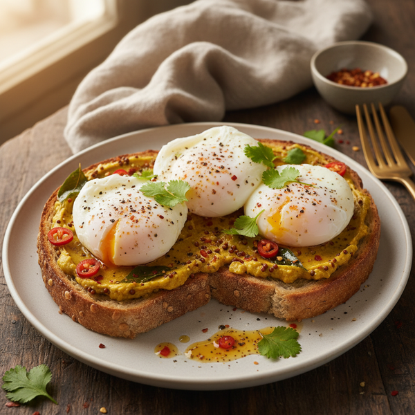 Spiced Poached Eggs on Curried Toast recipe