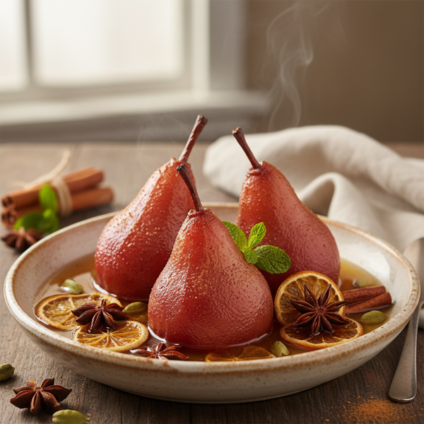 Spiced Poached Pears in White Wine recipe