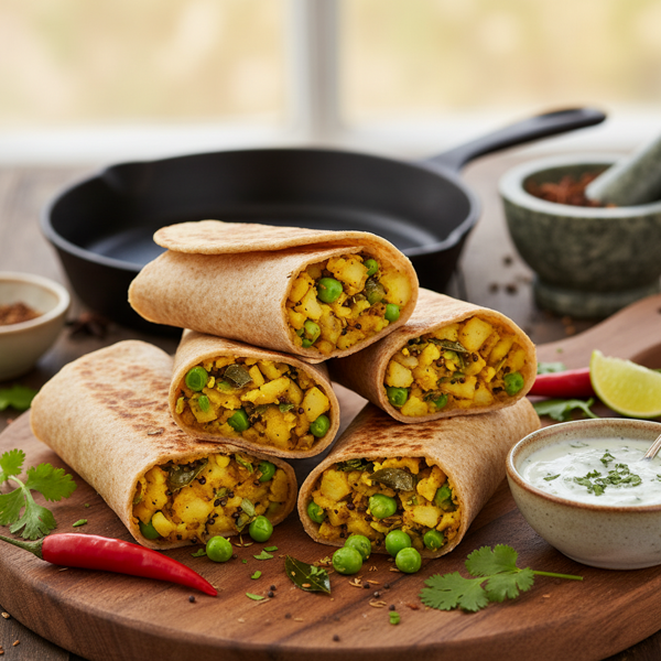 Spiced Potato & Pea Wraps with Whole Wheat Tortillas recipe