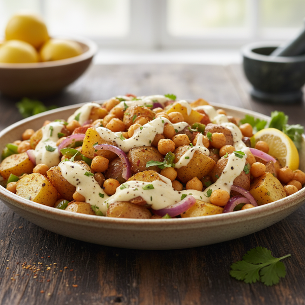 Spiced Potato and Chickpea Salad with Creamy Lemon Dressing recipe