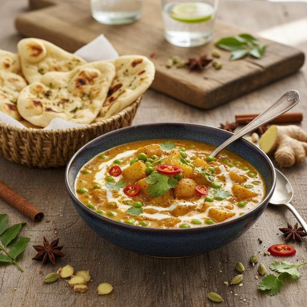 Spiced Potato and Pea Coconut Curry recipe