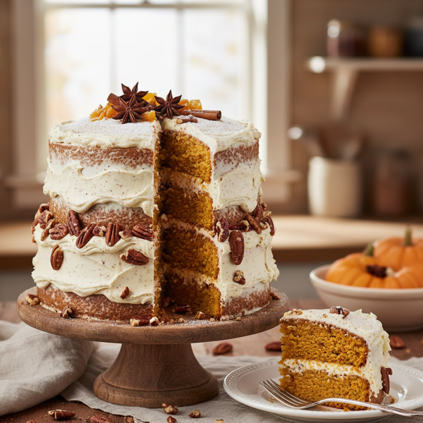 Spiced Pumpkin-Pecan Delight Cake recipe