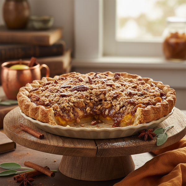 Spiced Pumpkin Apple Butter Streusel Pie recipe