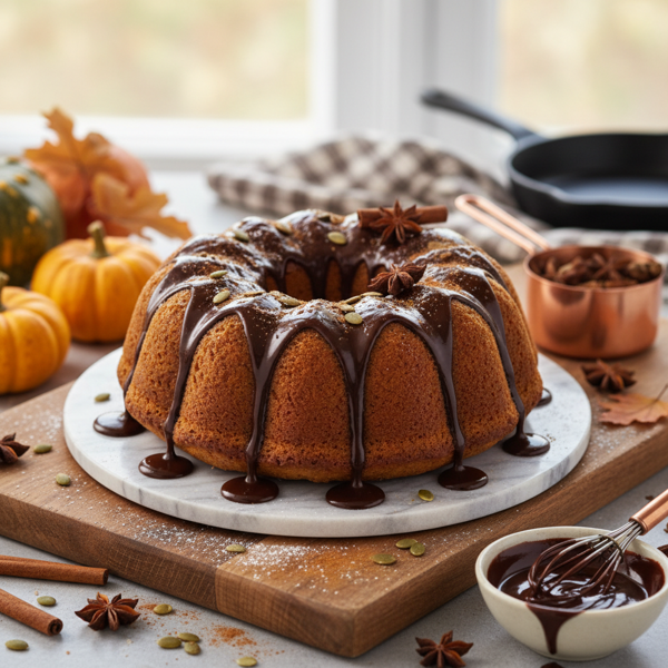 Spiced Pumpkin Bundt Cake with Rich Chocolate Drizzle recipe