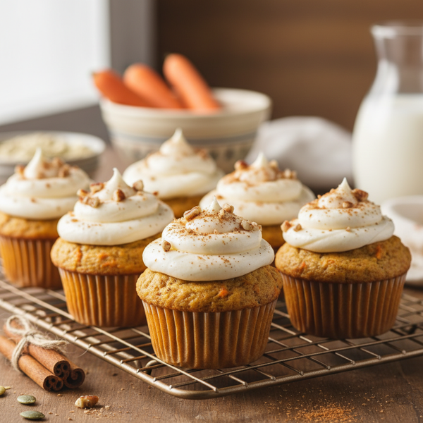 Spiced Pumpkin Carrot Muffins with Creamy Vanilla Frosting recipe
