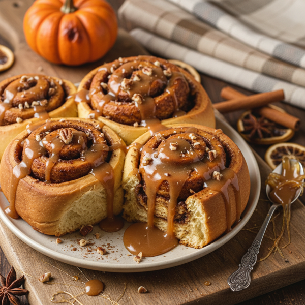 Spiced Pumpkin Cinnamon Rolls with Caramel Glaze recipe