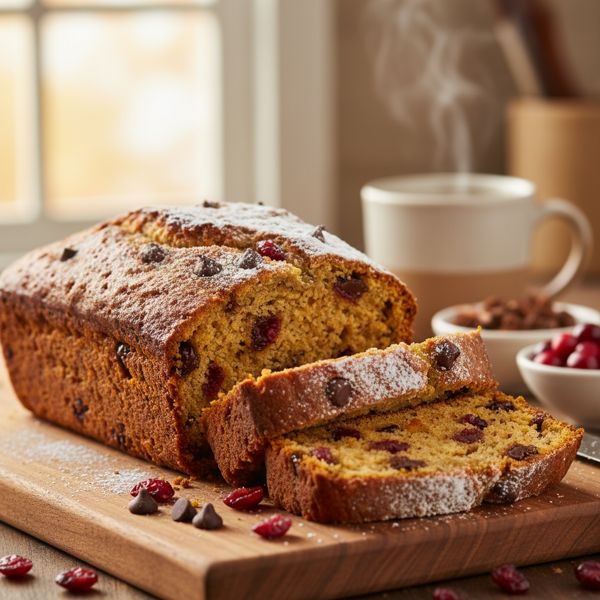 Spiced Pumpkin Cranberry Chocolate Chip Bread recipe