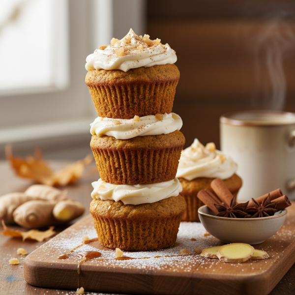 Spiced Pumpkin Ginger Muffins with Cream Cheese Frosting recipe