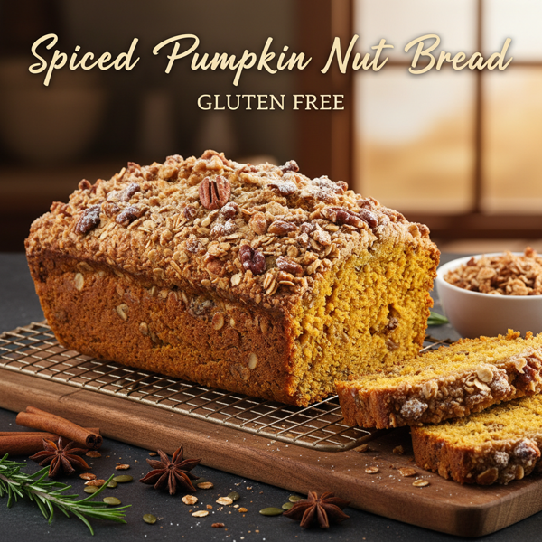 Spiced Pumpkin Nut Bread with Crunchy Crumble Topping - Gluten Free recipe