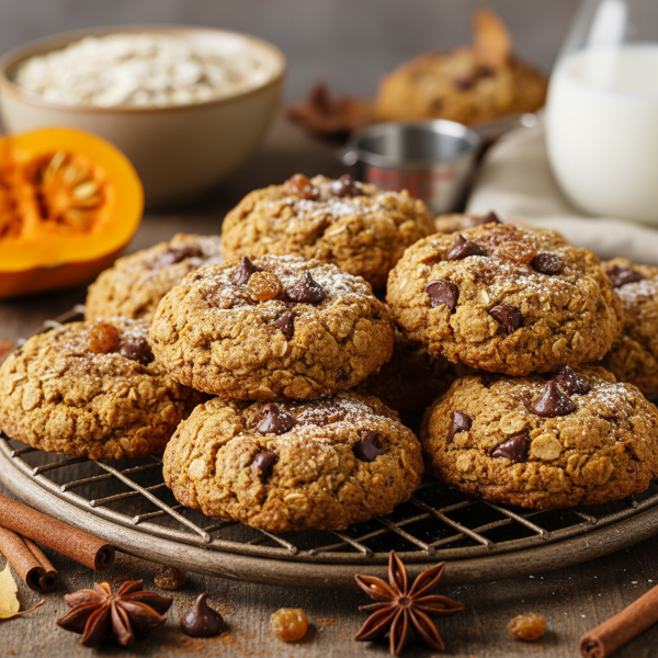 Spiced Pumpkin Oatmeal Chocolate Chip Cookies recipe