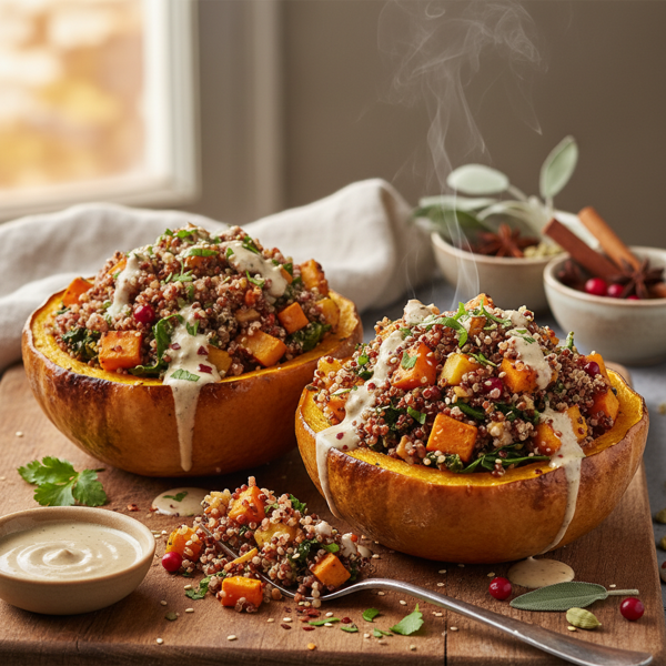 Spiced Quinoa and Veggie Stuffed Acorn Squash recipe