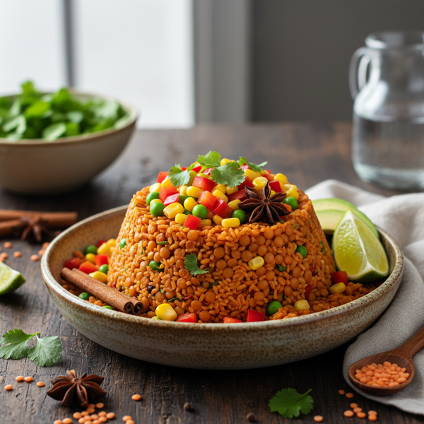 Spiced Red Lentil Pilaf with Fresh Veggies recipe