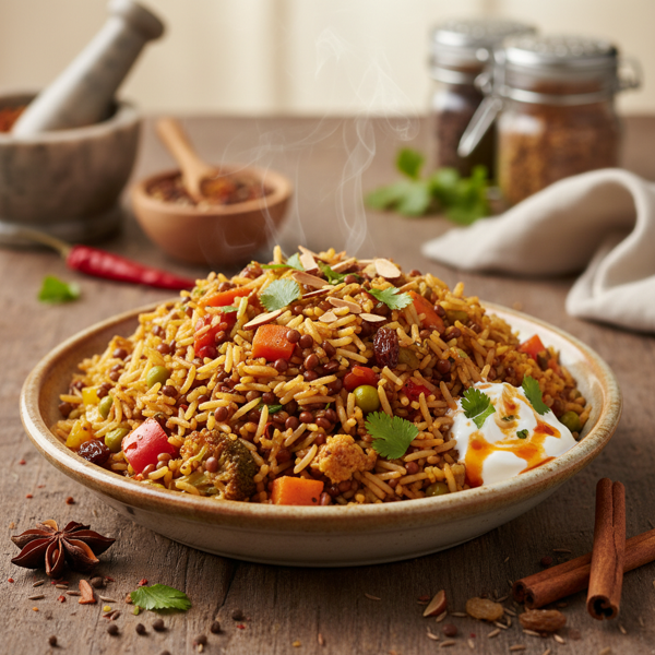 Spiced Rice and Lentil Pilaf with Vegetables recipe