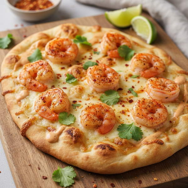 Spiced Shrimp & Mozzarella Naan Pizza recipe