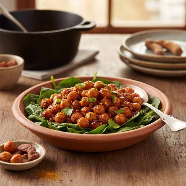 Spiced Tamarind Chickpeas with Wilted Spinach recipe