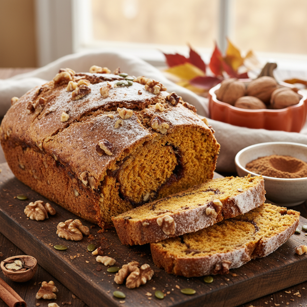Spiced Whole Wheat Pumpkin Walnut Bread recipe