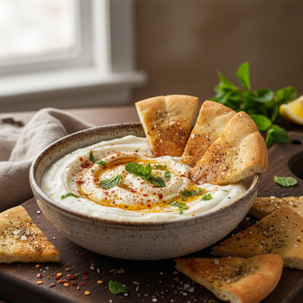 Spiced Yogurt Dip with Crispy Pita Wedges recipe