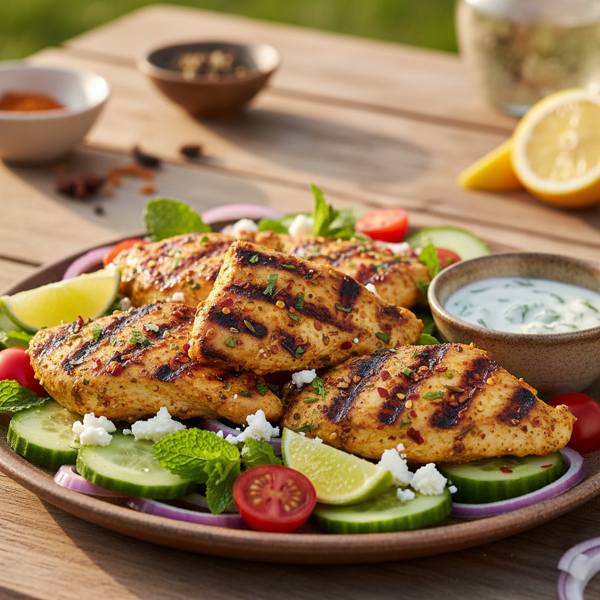 Spiced Yogurt Grilled Chicken with Mint Salad recipe