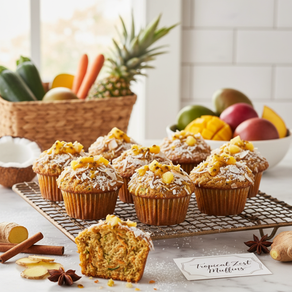 Spiced Zucchini Carrot Muffins with Tropical Twists recipe