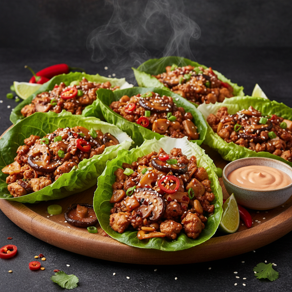 Spicy Asian Chicken & Mushroom Lettuce Wraps recipe