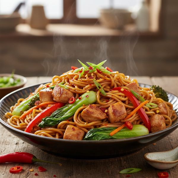 Spicy Asian Chicken and Vegetable Noodle Stir-Fry recipe