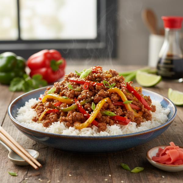 Spicy Asian Ground Beef Stir-Fry with Bell Peppers recipe