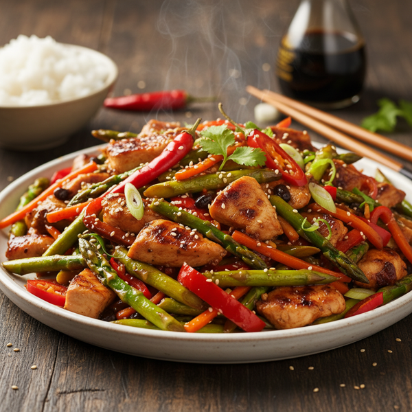 Spicy Asparagus Chicken Stir-Fry with Black Bean Sauce recipe
