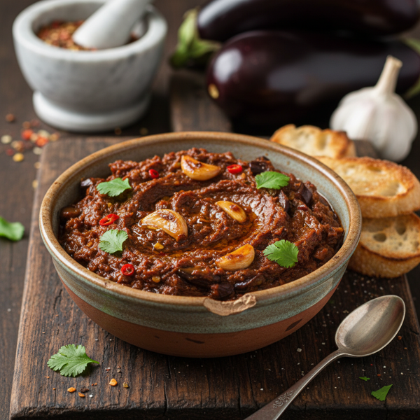 Spicy Aubergine and Garlic Relish recipe