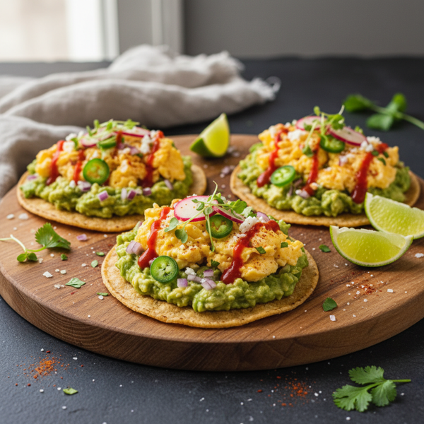Spicy Avocado and Scrambled Egg Tostadas recipe