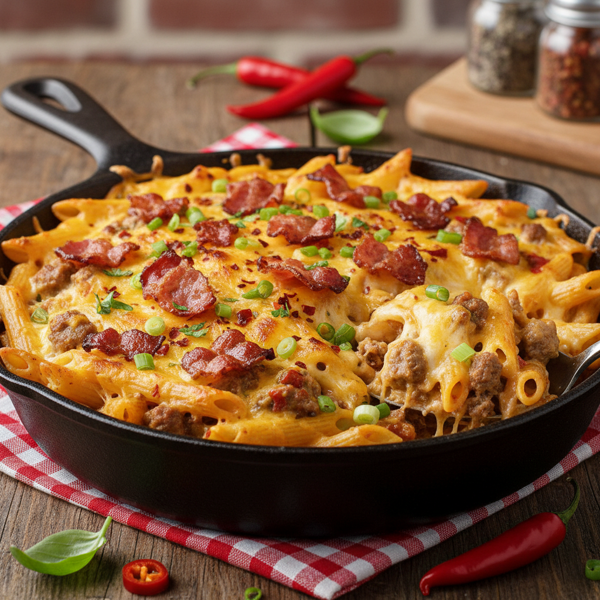 Spicy Bacon Cheeseburger Pasta Bake recipe