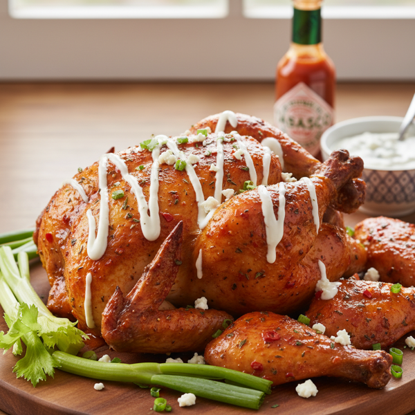 Spicy Baked Buffalo Chicken with Blue Cheese Drizzle recipe