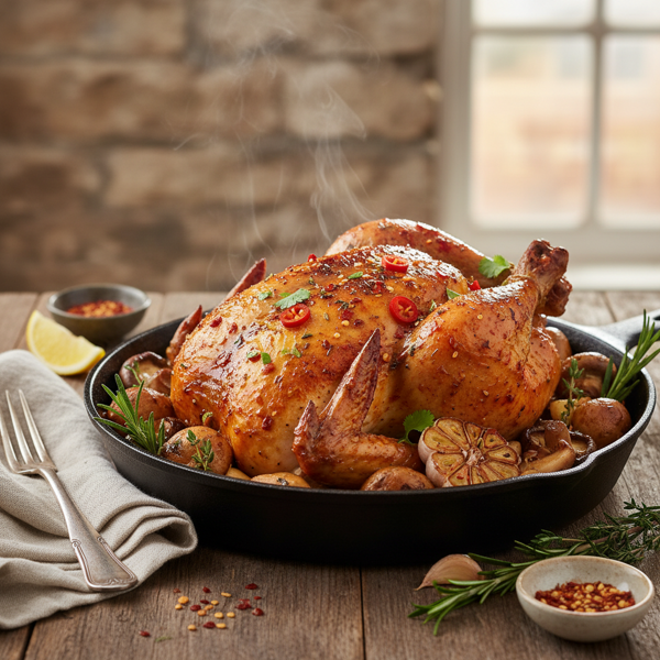 Spicy Baked Chicken with Mushrooms recipe